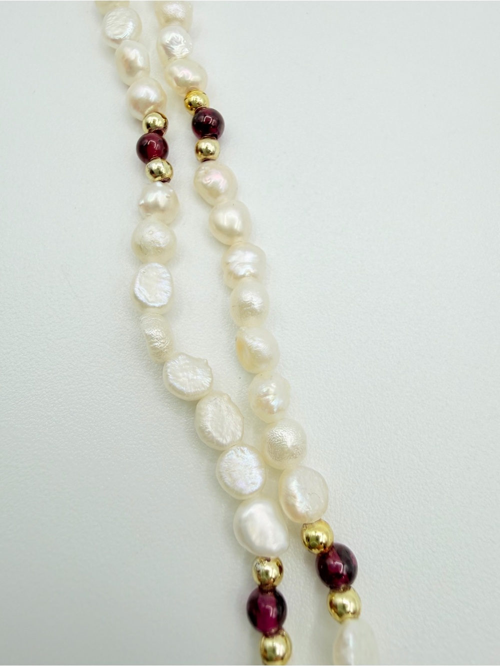 Freshwater Pearl Garnet Double Strand Bracelet Gold Tone 7.5” - Picture 8 of 10